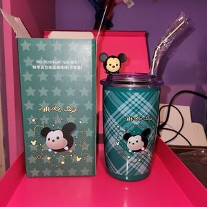 New! Mickey tsum tsum coffee cup 16oz with metal straw